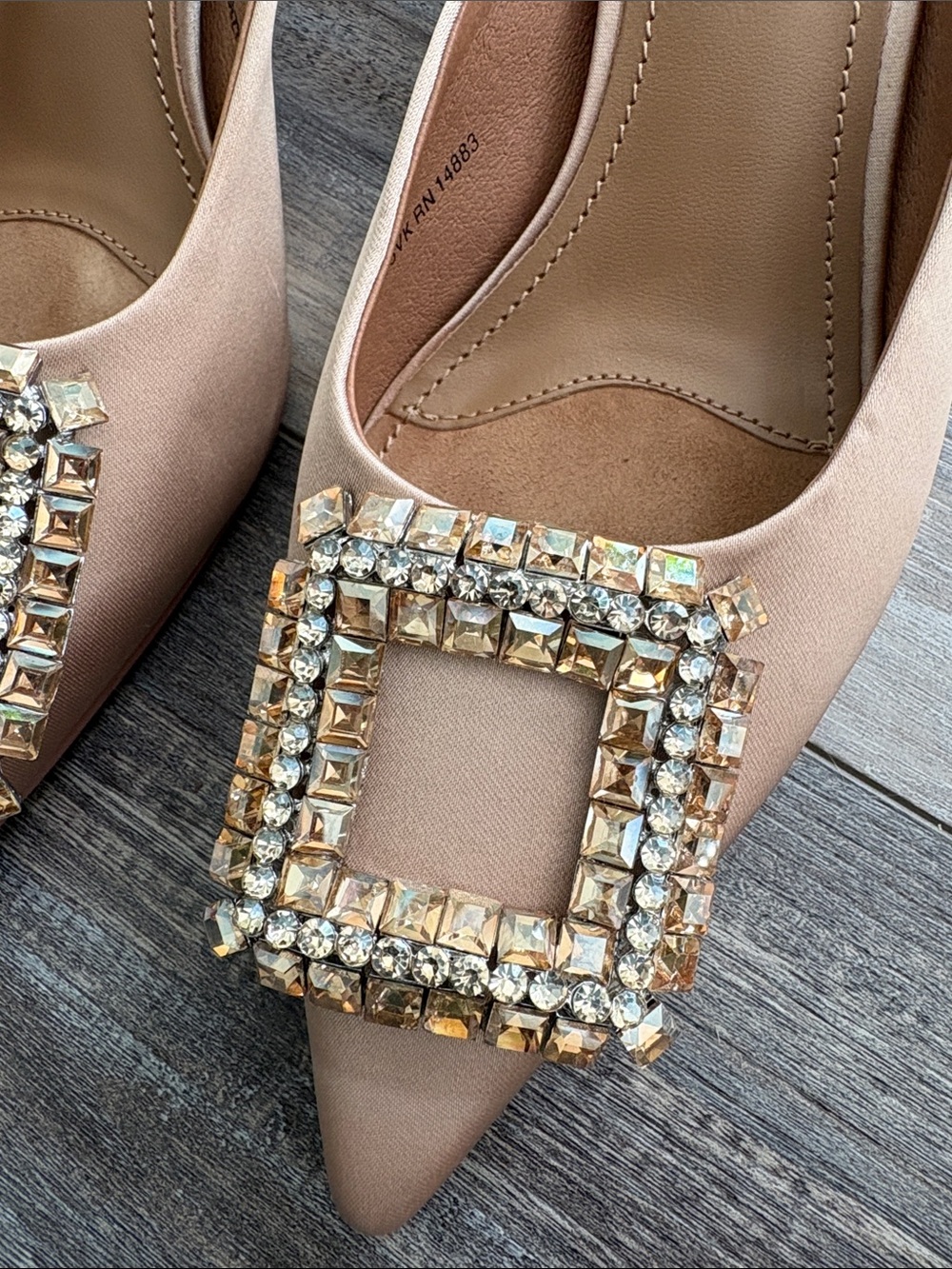 ANTHROPOLOGIE BIBI LOU Cream Satin Mules with Rhinestone Embellishment Size 36 - Picture 3 of 11
